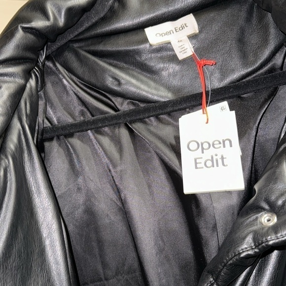 Open Edit coat black long trench puffer pockets snap button down closure 4X NEW - Picture 8 of 8